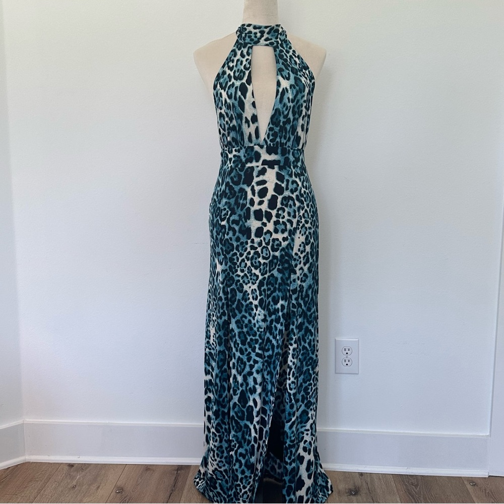 Blue leopard print dress